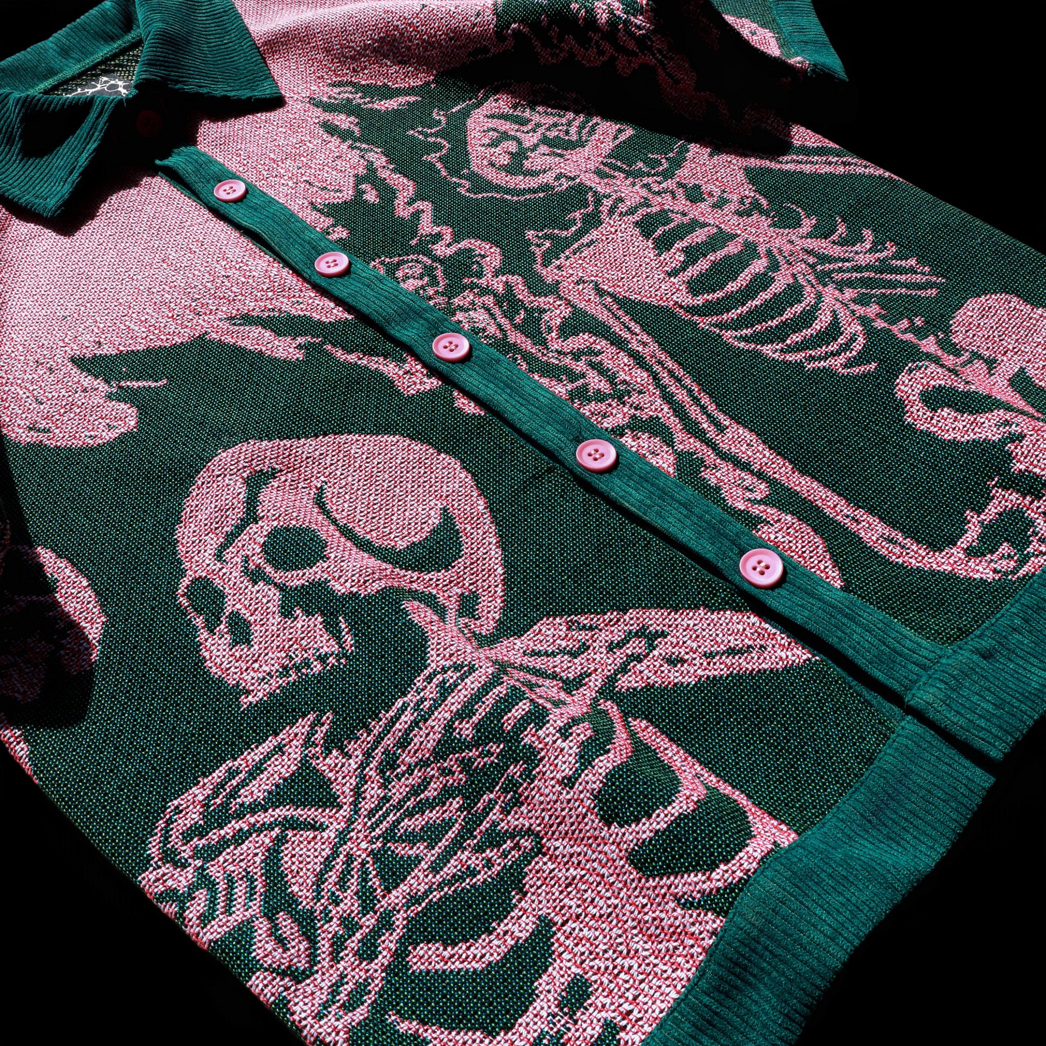 Artifice Flaming Skeletons 100% cotton tapestry shirt with woven skeleton artwork