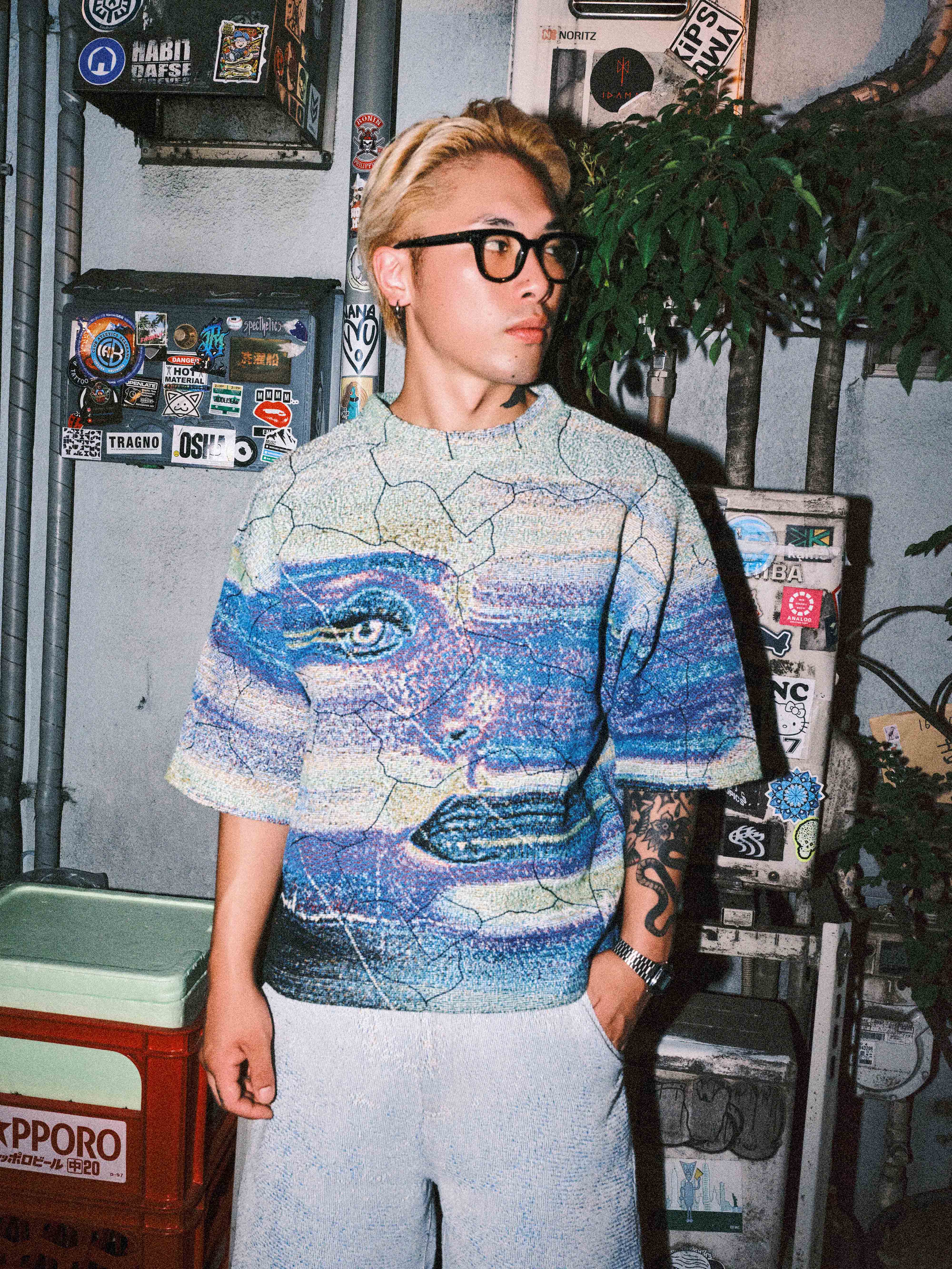 Artifice Desire tapestry tee, wearable art streetwear piece
