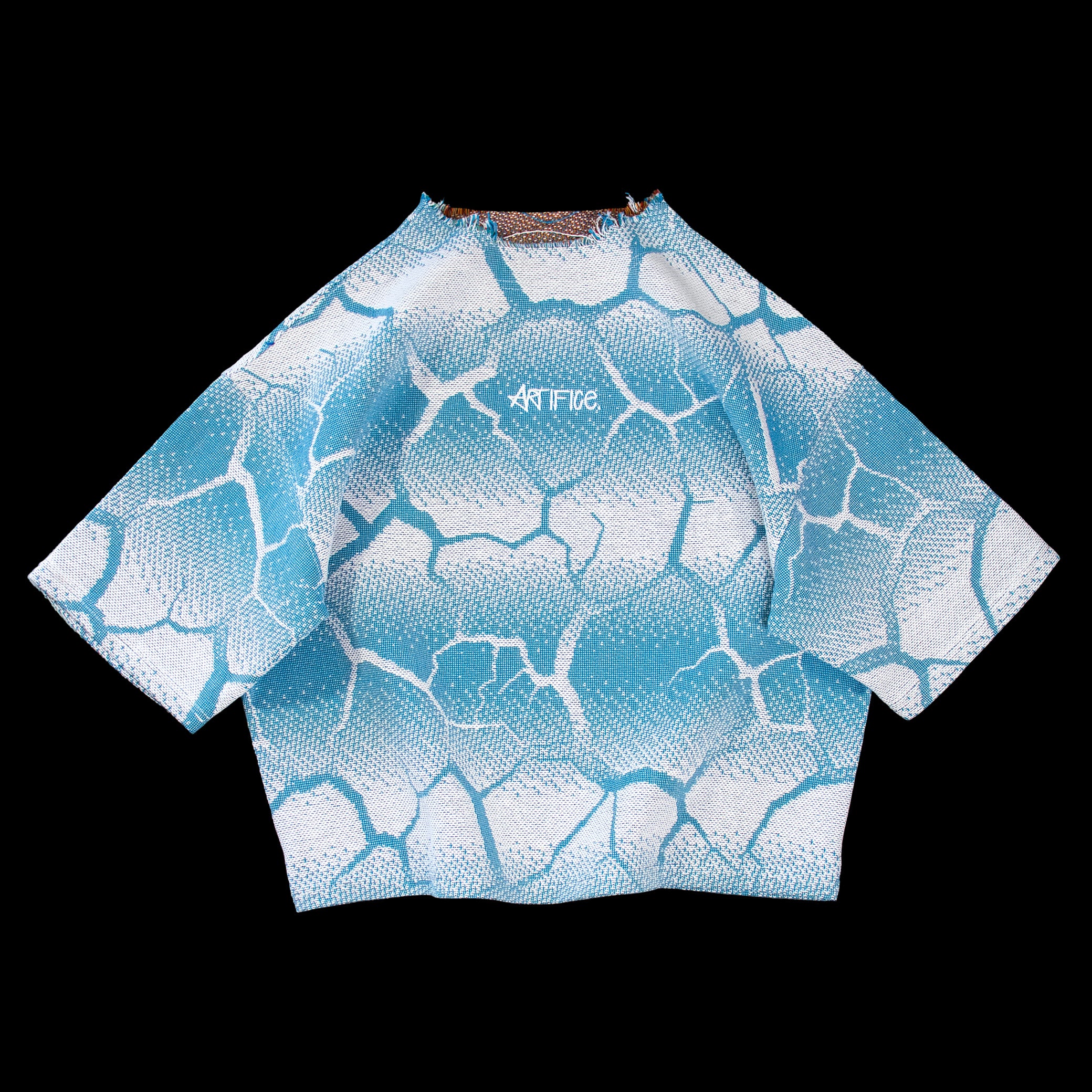 Artifice Biomorph blue gradient tapestry tee, front view