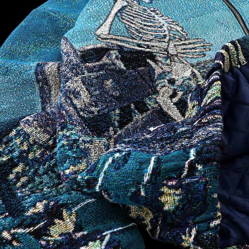 'Smoking Skeletons' tapestry zip-up hoodie