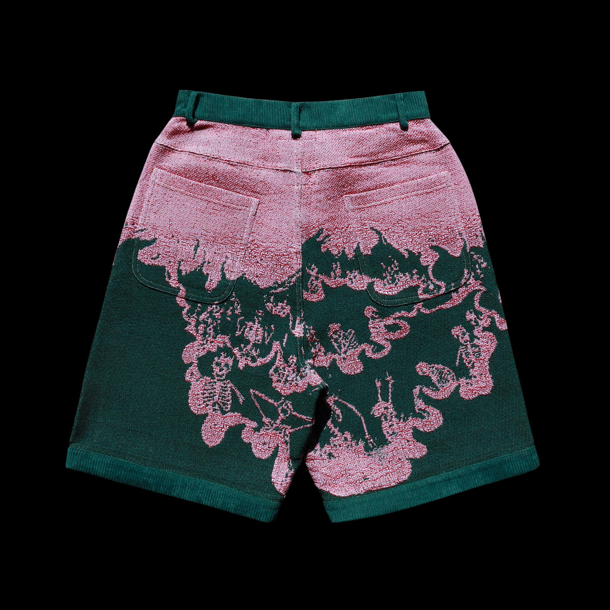 Artifice Flaming Skeletons tapestry shorts, wearable art summer streetwear piece
