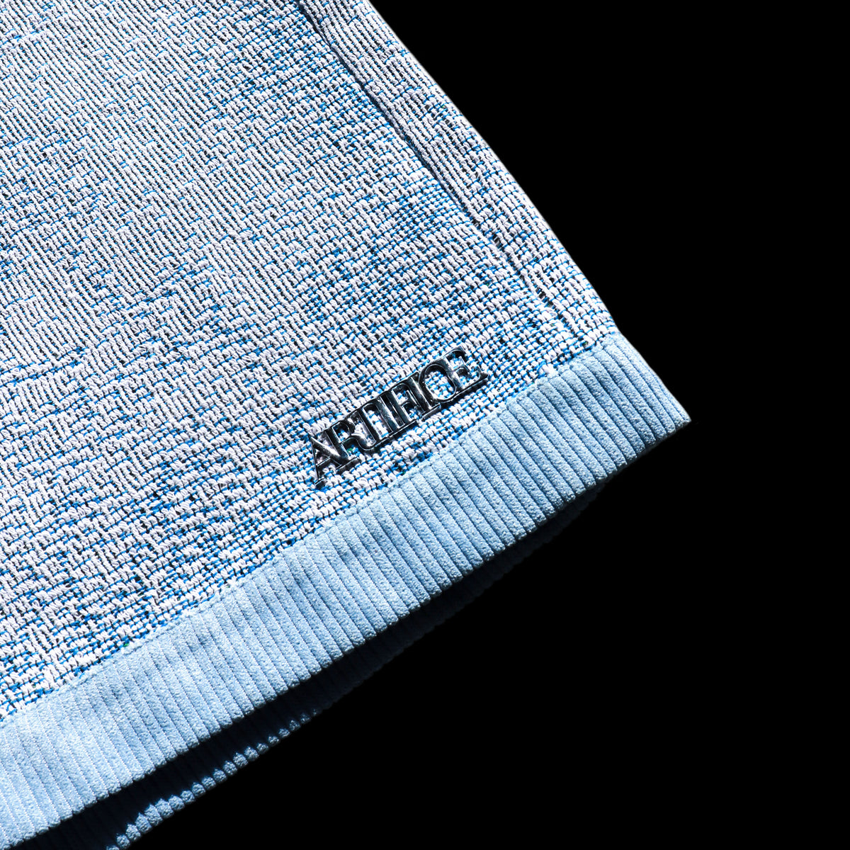 Artifice 100% cotton blue tapestry shorts with woven artwork