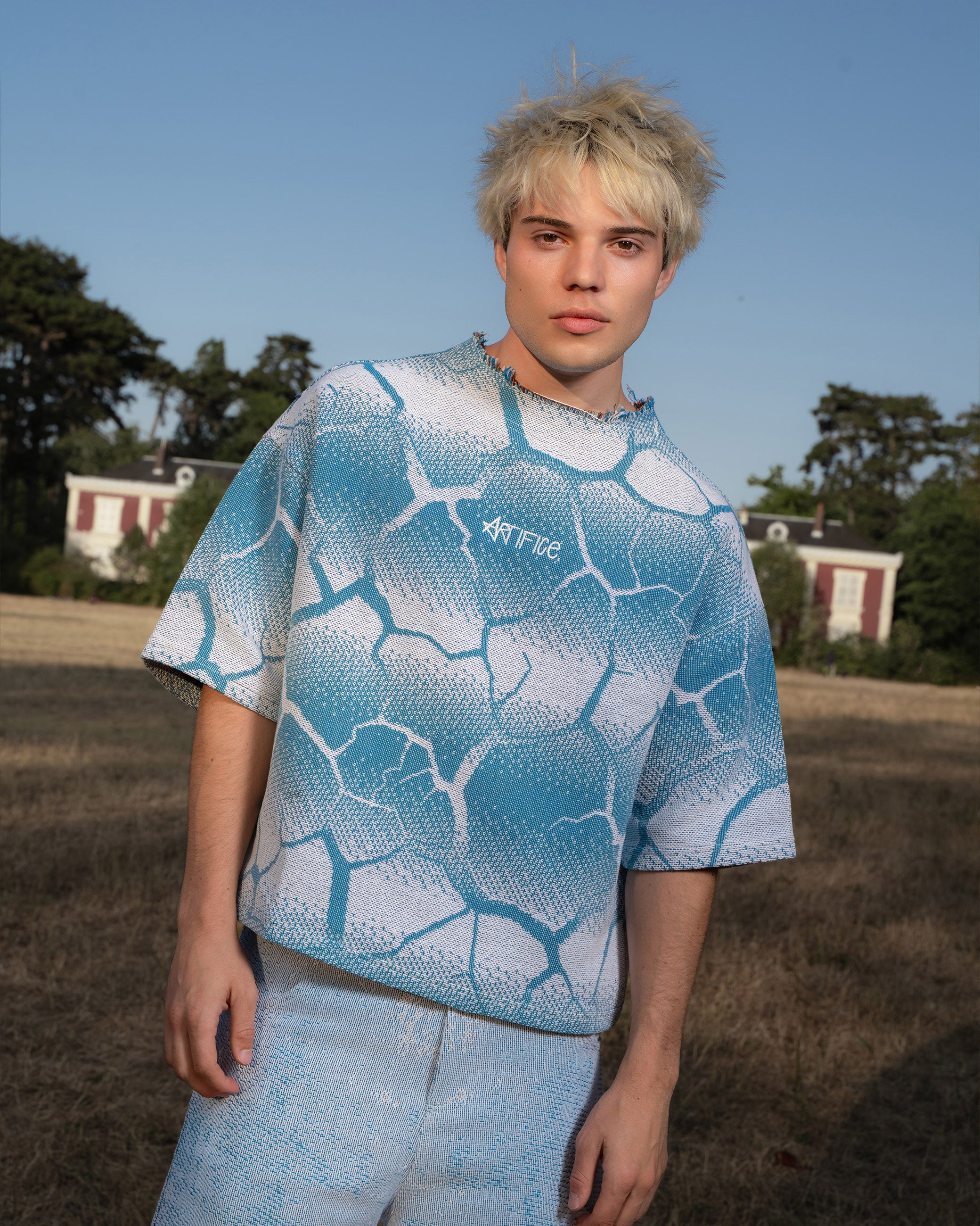 Biomorph Light blue gradient tapestry tee